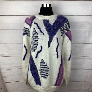 Vintage Wool Mohair Sweater Pullover Large Medium Purple Modern Geometric Canada